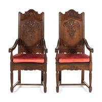 A Pair of French Oak High Back Chairs
