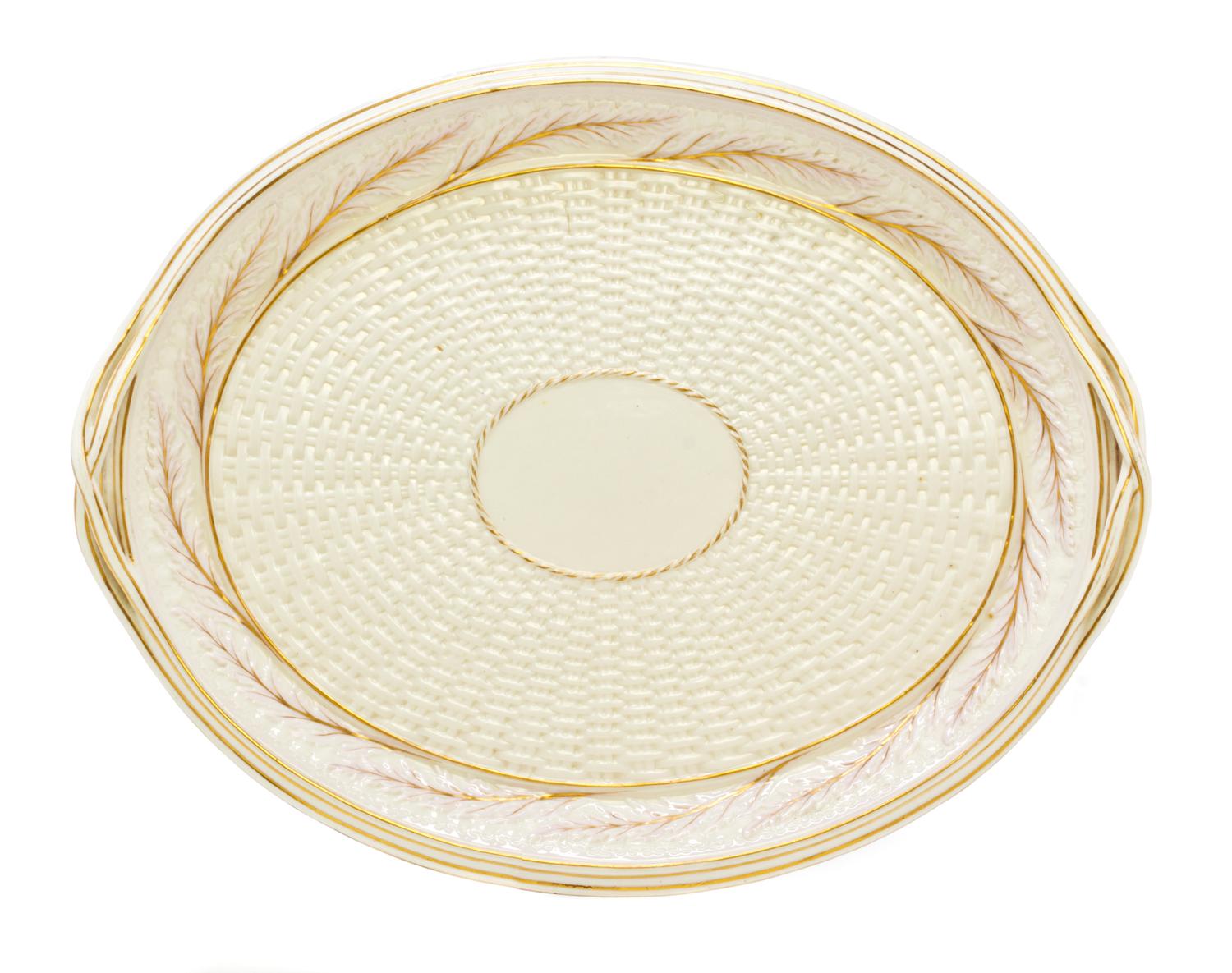 A Belleek Artichoke Tray, Width 18 inches.