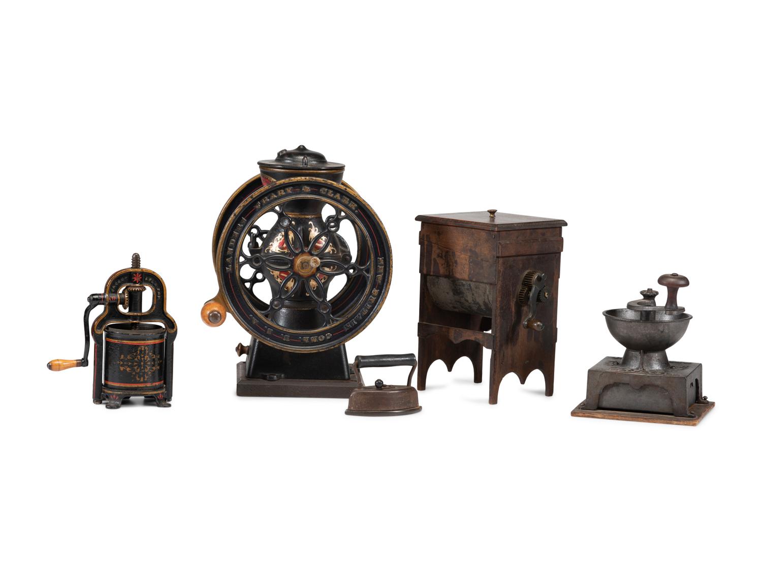 Two Coffee Grinders, a Sausage Stuffer and Miniature Churn