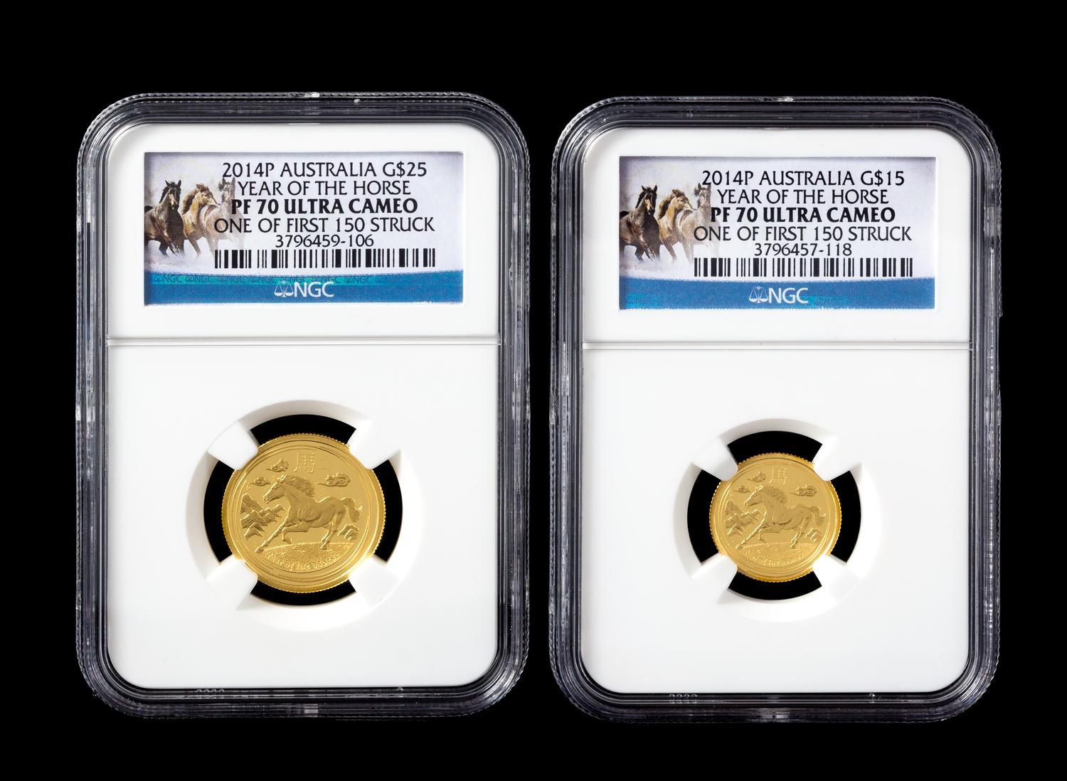 Two Australia 2014-P Year of The Horse First Strike Commemorative Gold Proofs