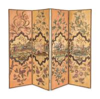 A Polychrome Decorated Four-Panel Screen