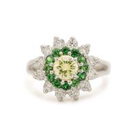 FANCY GREEN-YELLOW DIAMOND, TSAVORITE GARNET AND DIAMOND RING