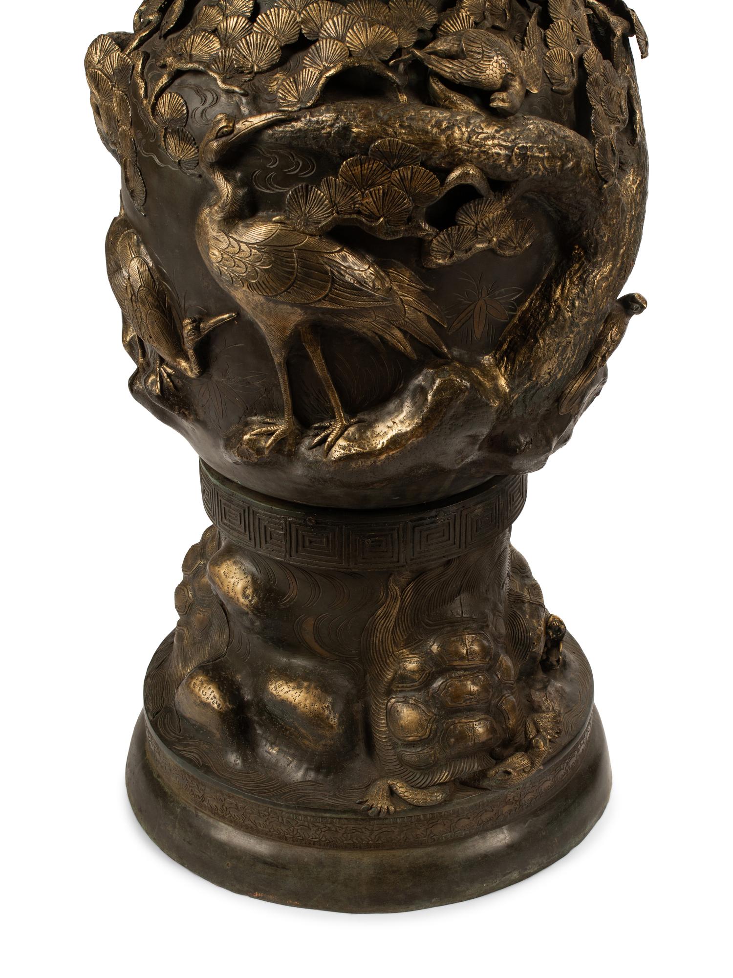A Pair of Monumental Japanese Bronze Urns — 20TH CENTURY