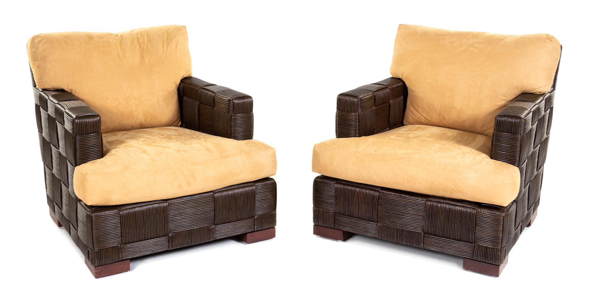 Pair of Block Island Lounge Chairs with Ottomans Donghia, Late 20th Century