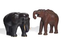 Two Japanese Wood Figures of Elephants