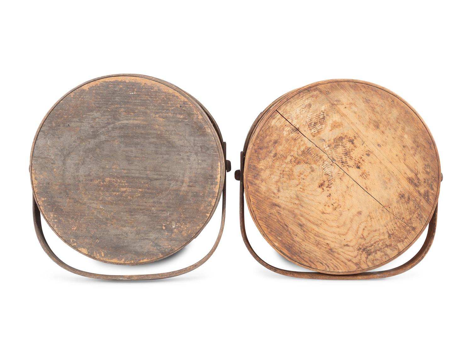 Two Lidded Firkins with Swing Handles