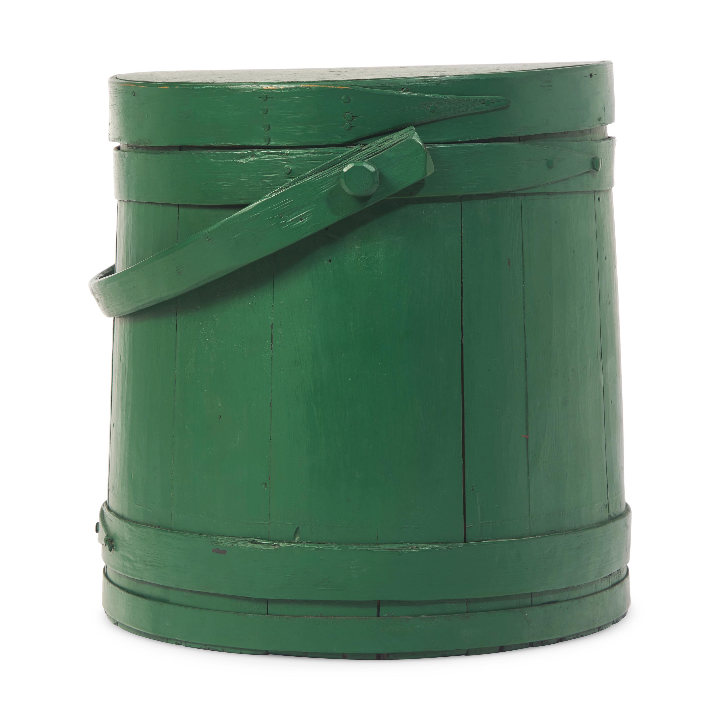 A Shaker Painted Firkin and a Maple and Pine Oval Two "Fingered" Pantry Box