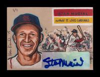 A Group of Four Ken Karl Original Hand Drawn Stan Musial Sketch Baseball Cards with Musial Signed Autograph Stickers