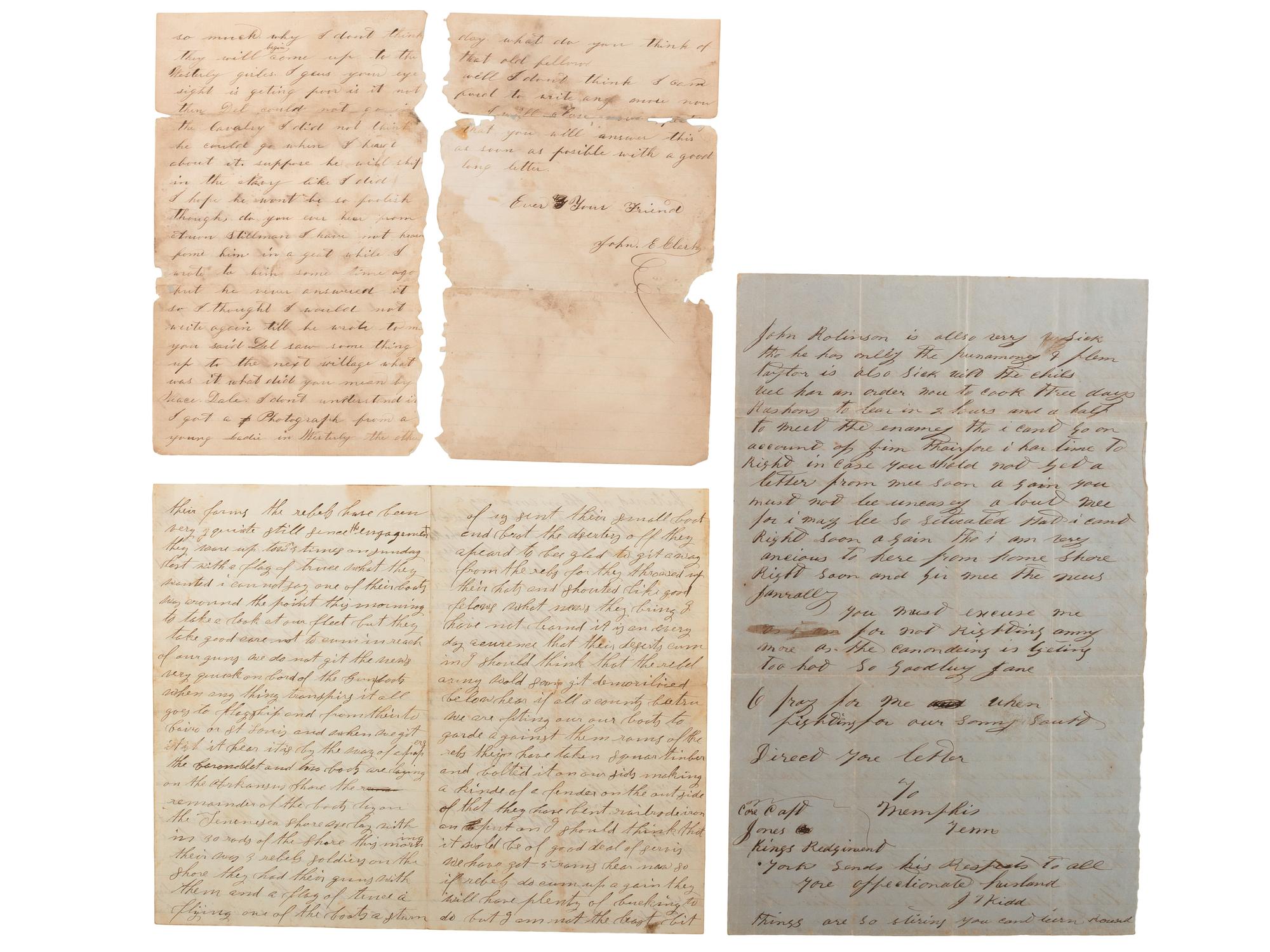 [AFRICAN AMERICANA] - [CIVIL WAR]. A group of 3 war-date letters associated with Fort Pillow and Memphis, comprising: