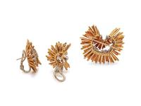 FRENCH, YELLOW GOLD AND DIAMOND SET
