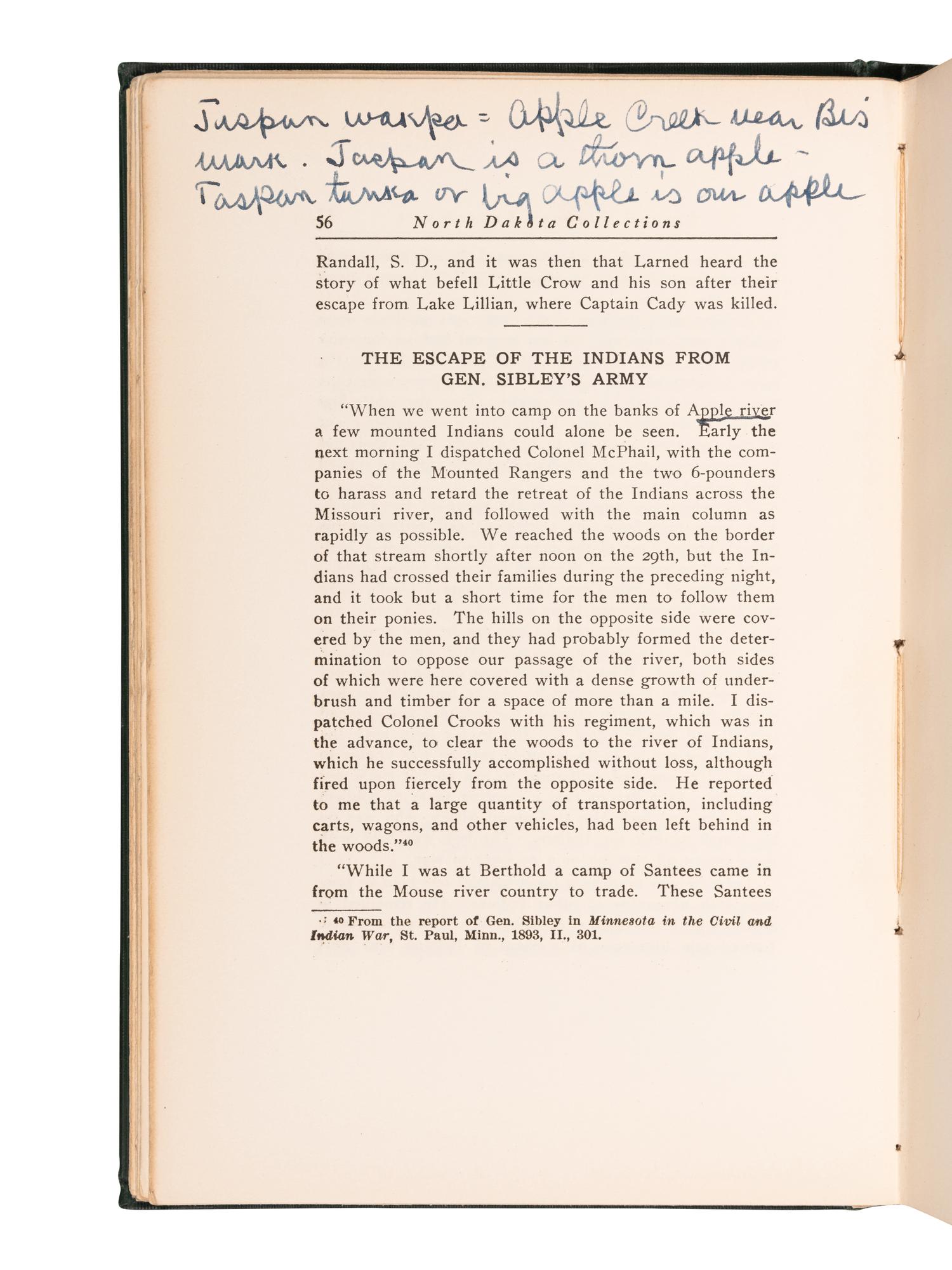 [CUSTER, George Armstrong (1839-1876)] -- [SCOTT, Hugh Lenox (1853-1934), his copy]. LIBBY, O. G., editor. Collections of the State Historical Society of North Dakota . Grand Forks, ND: n.p., 1925.