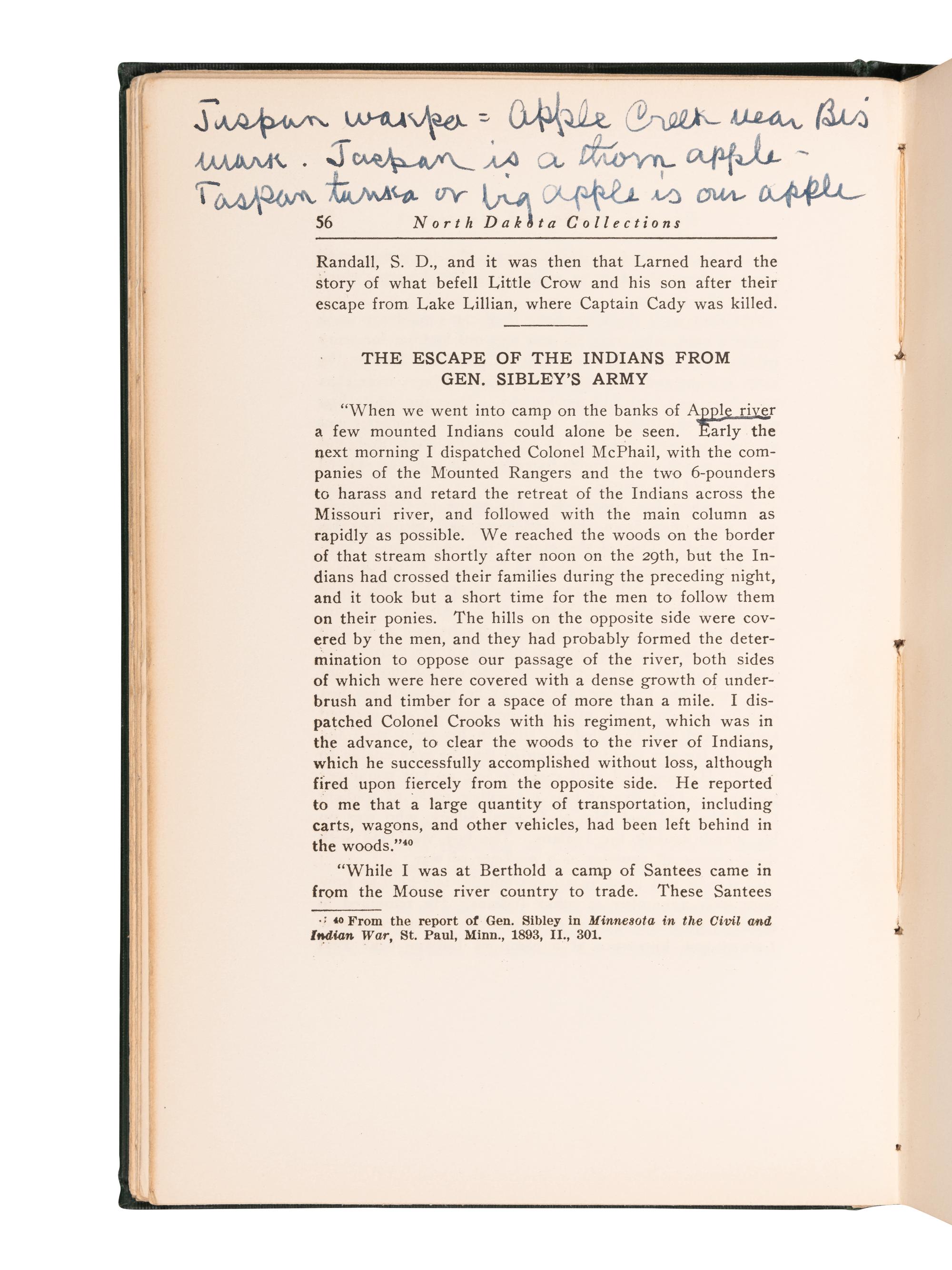 [CUSTER, George Armstrong (1839-1876)] -- [SCOTT, Hugh Lenox (1853-1934), his copy]. LIBBY, O. G., editor. Collections of the State Historical Society of North Dakota . Grand Forks, ND: n.p., 1925.