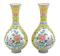A Pair of Chines Canton Painted Enamel Vases