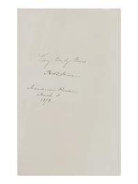 STOWE, Harriet Beecher (1811-1896). Autograph sentiment signed ("H. B. Stowe"), to an unnamed recipient. Mandarin, Florida, March 5 1878.