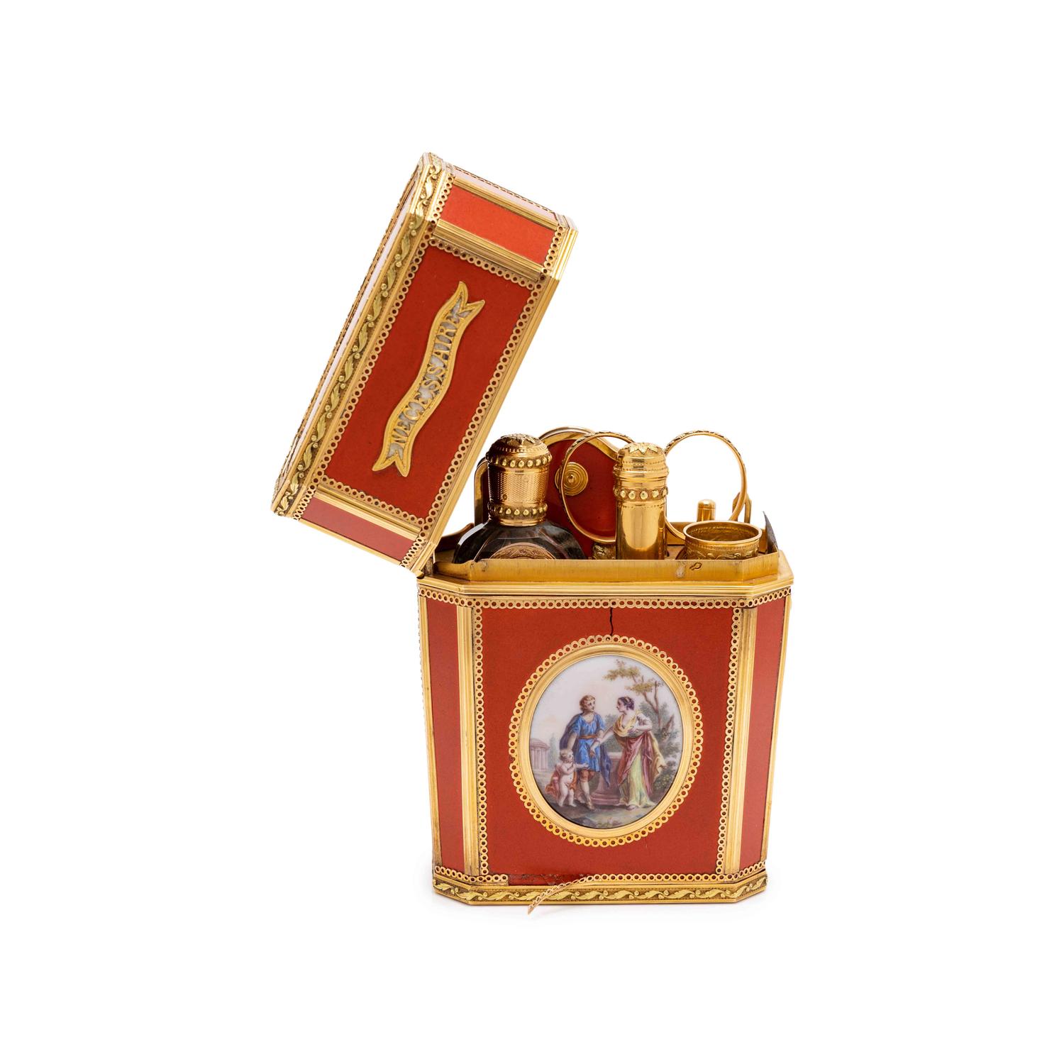 A Louis XVI Gold, Lacquer and Enamel-Mounted Nécessaire