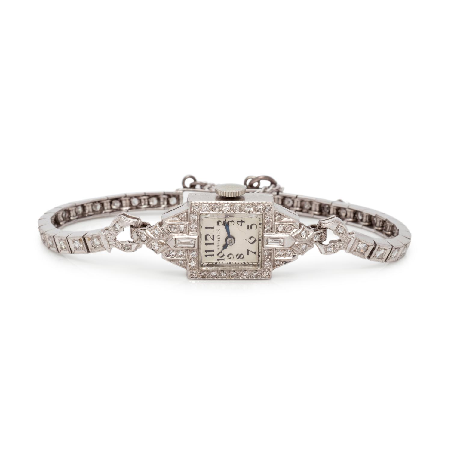HAMILTON, PLATINUM AND DIAMOND WRISTWATCH