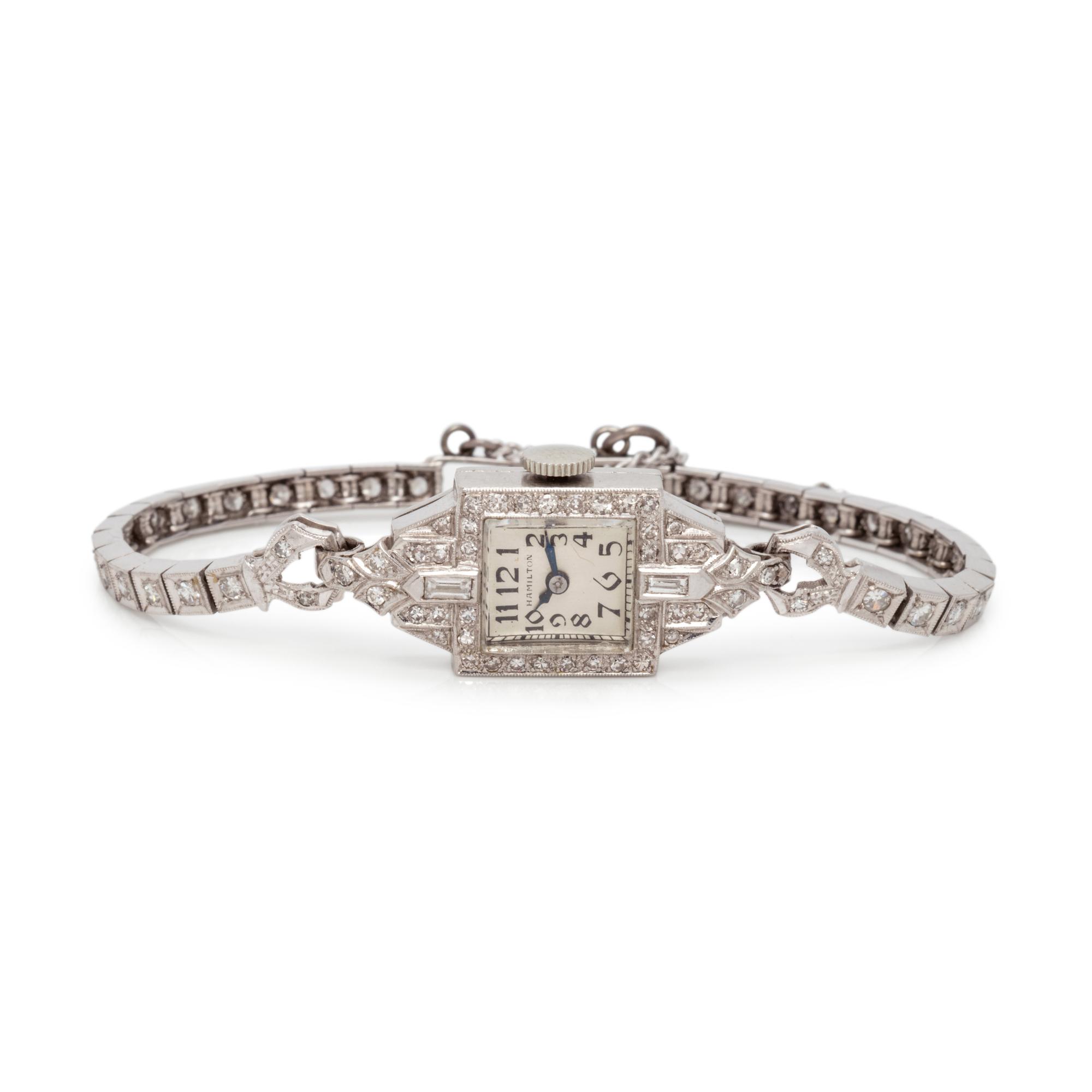 HAMILTON, PLATINUM AND DIAMOND WRISTWATCH