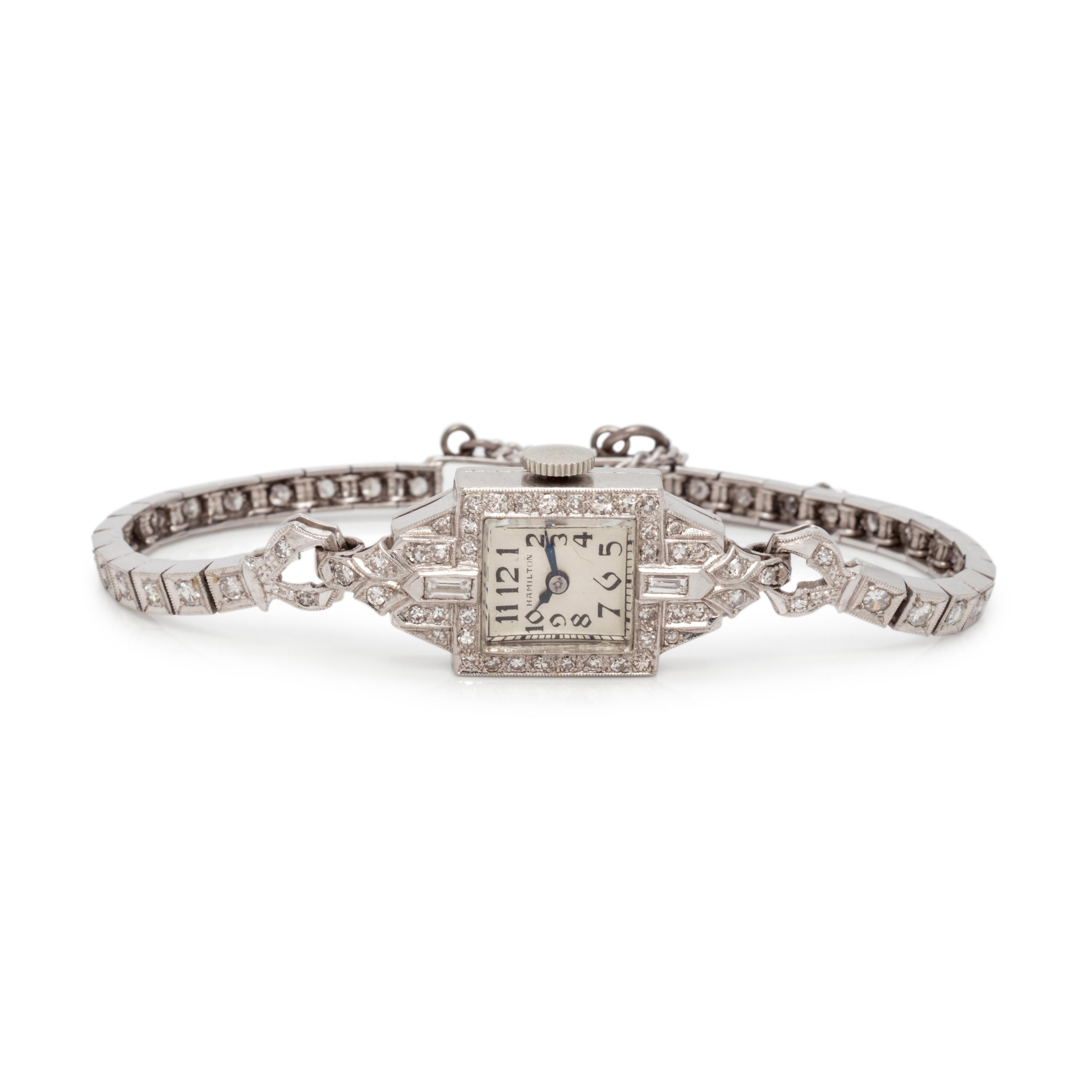 HAMILTON, PLATINUM AND DIAMOND WRISTWATCH
