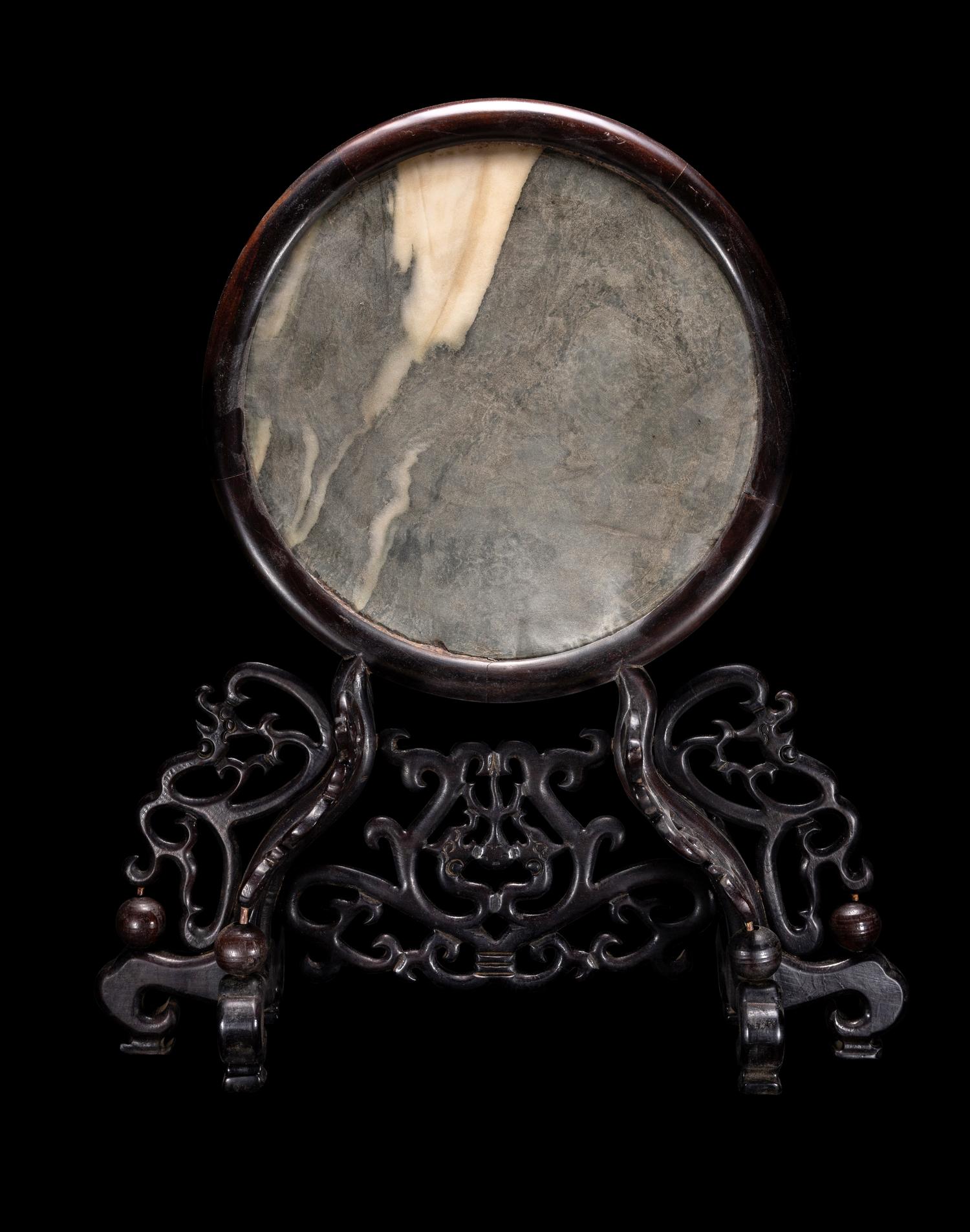 A Marble Inset Hardwood Table Screen