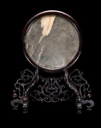 A Marble Inset Hardwood Table Screen