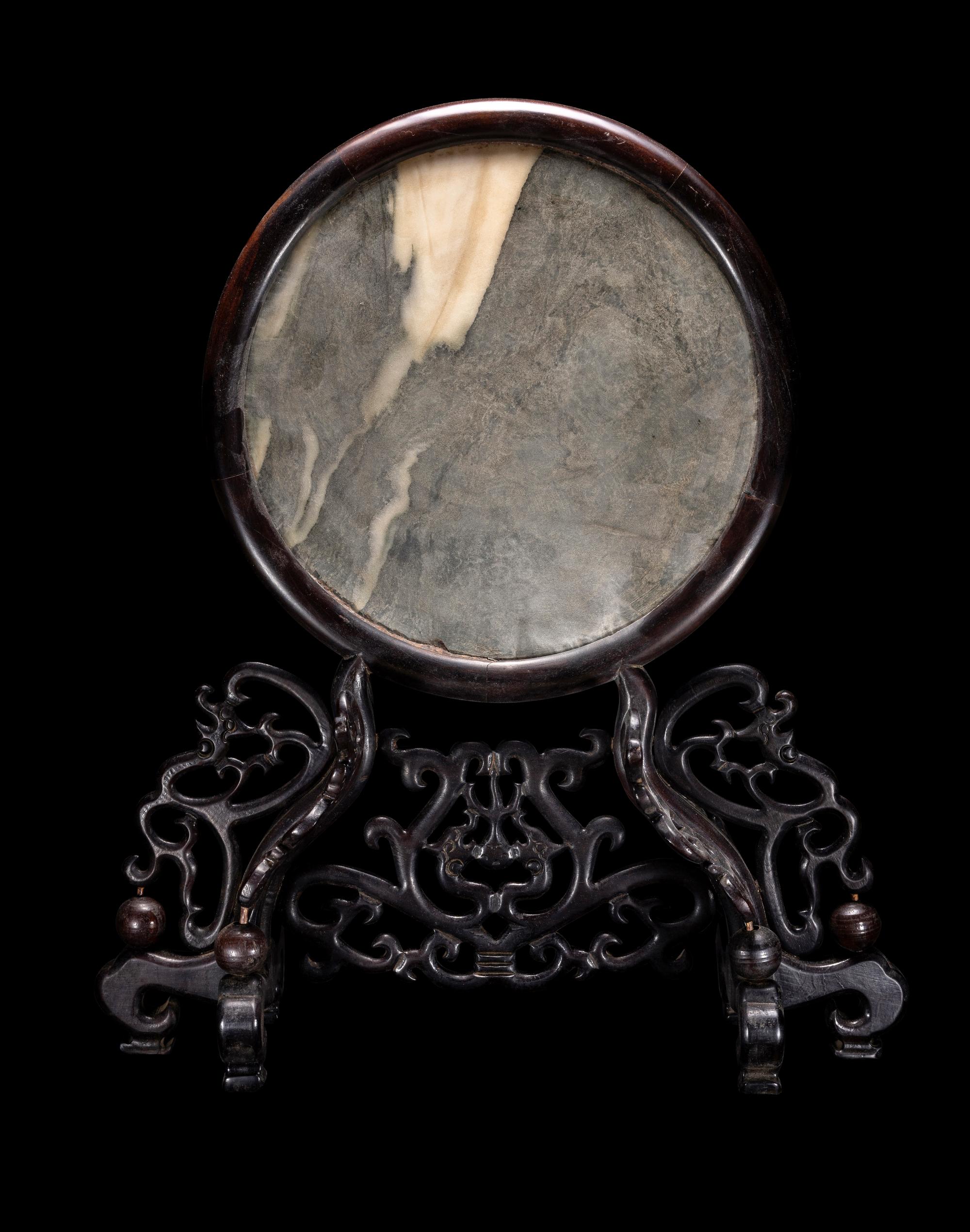A Marble Inset Hardwood Table Screen