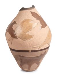 Carved Pottery Jar, with Birds and Butterflies