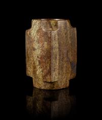 An Archaic Jade Cong Height 6 1/4 inches. — WESTERN ZHOU DYNASTY (1047 B.C. - 772 B.C.) OR EARLIER