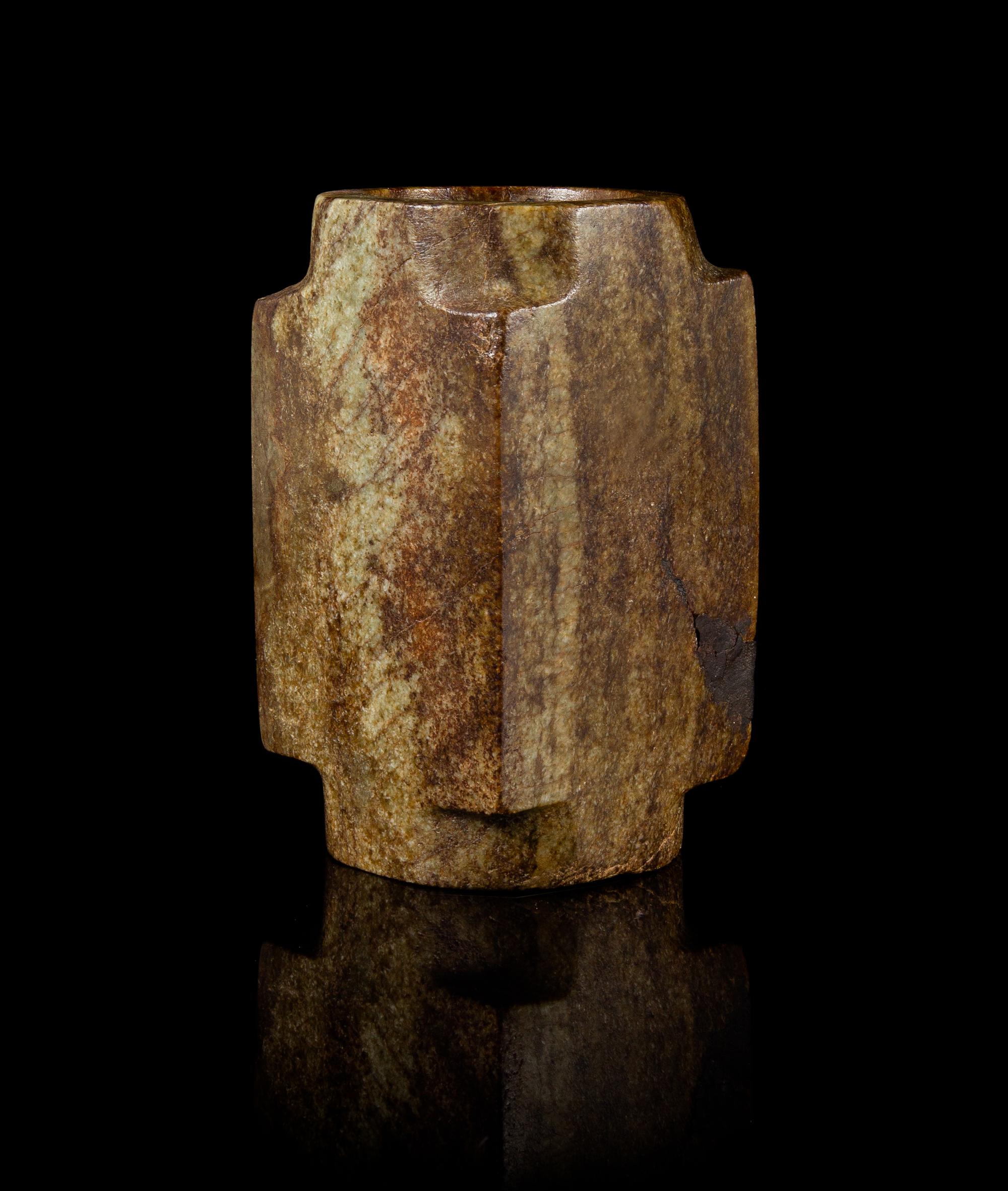 An Archaic Jade Cong Height 6 1/4 inches. — WESTERN ZHOU DYNASTY (1047 B.C. - 772 B.C.) OR EARLIER