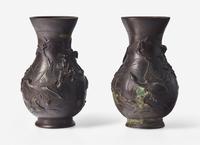 A Pair of Japanese Patinated Bronze Vases