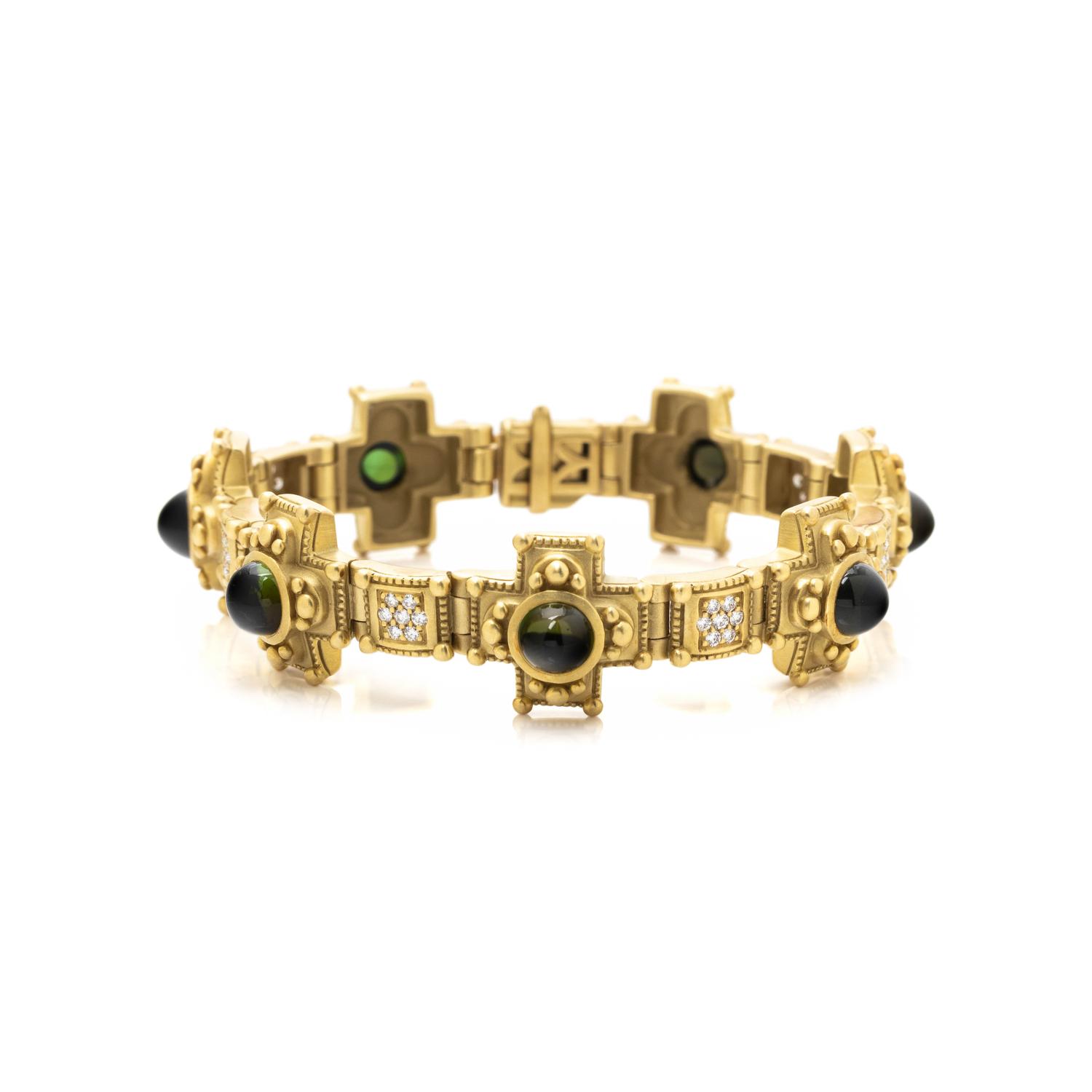 KIESELSTEIN-CORD, YELLOW GOLD, GREEN TOURMALINE AND DIAMOND BRACELET