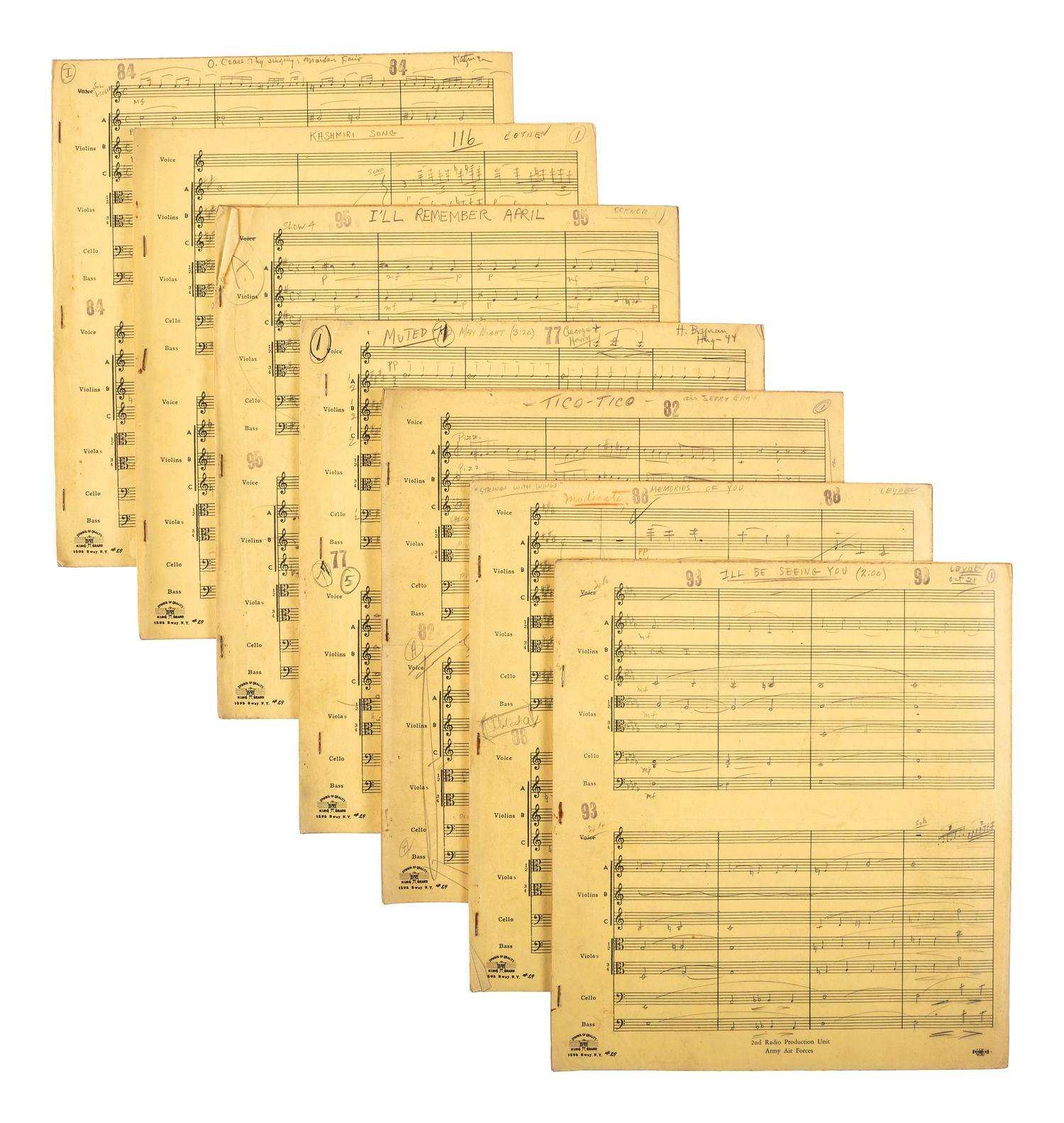 [WORLD WAR II] -- [MILLER, Glenn (1904-1944)]. World War II-era archive of manuscript scores and ephemera related to the Glenn Miller Army Air Force Band and associated musicians and orchestras.