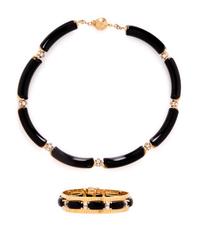 BLACK ONYX AND DIAMOND BRACELET AND NECKLACE SET