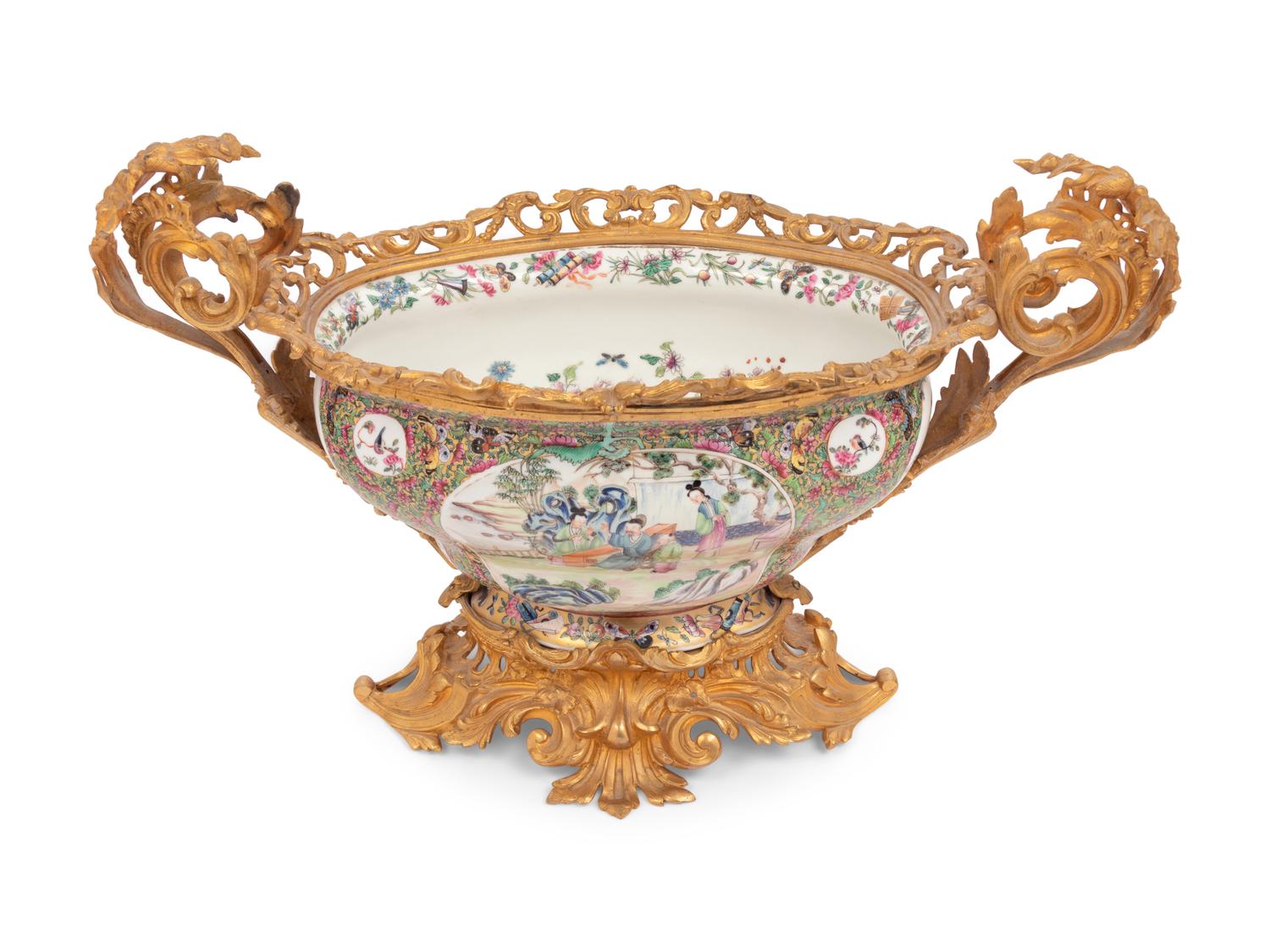 A Chinese Export Gilt Bronze Mounted Porcelain Bowl