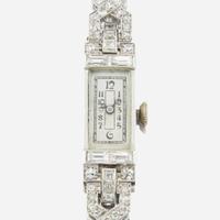 An Art Deco ladies platinum and diamond bracelet dress watch