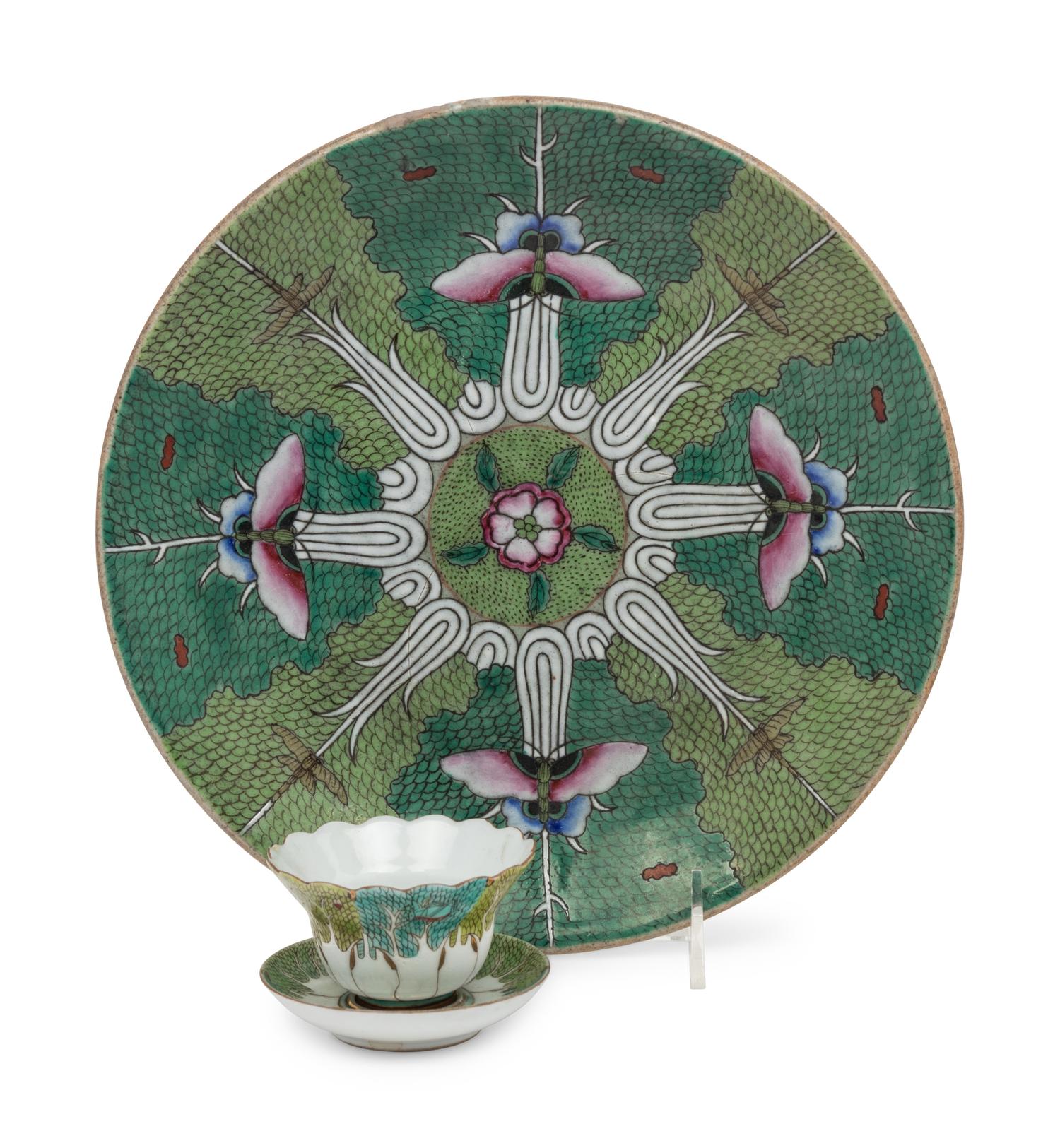 Three Chinese Export 'Cabbage Leaf' Porcelain Wares