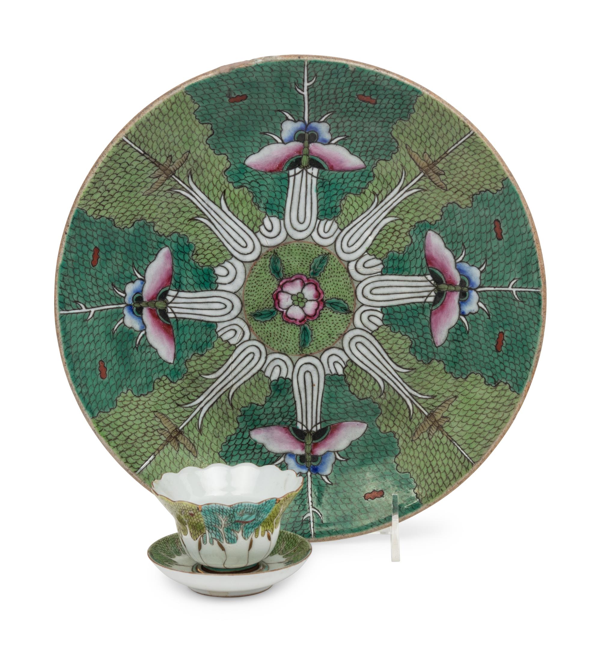 Three Chinese Export 'Cabbage Leaf' Porcelain Wares