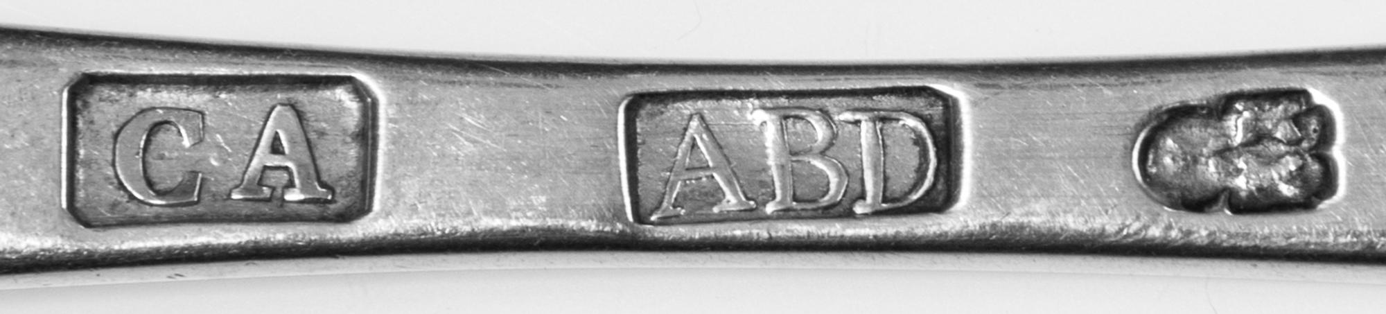 A Group of Five Georgian Silver Serving Spoons, Various Makers, comprising a George III serving spoon with an Old English handle, Thoma
