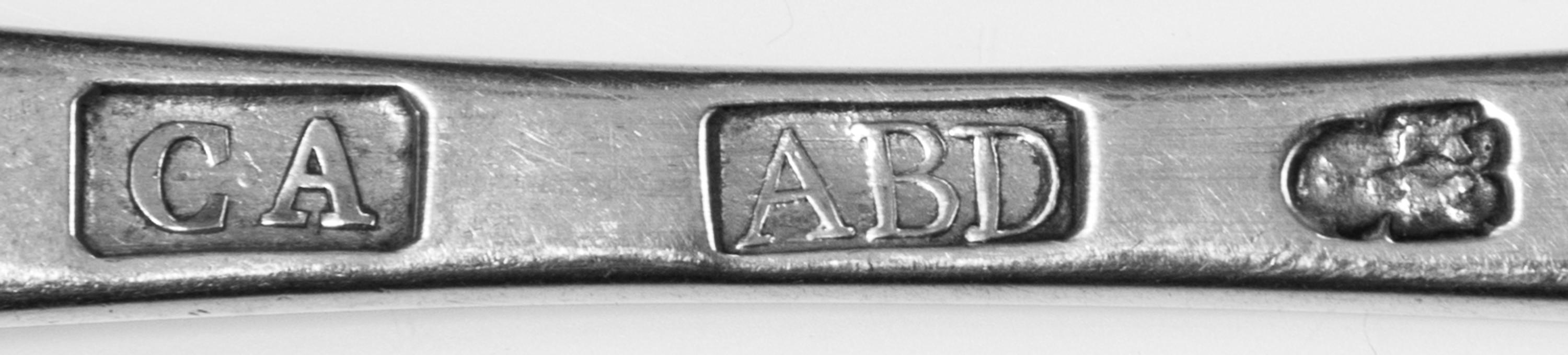 A Group of Five Georgian Silver Serving Spoons, Various Makers, comprising a George III serving spoon with an Old English handle, Thoma