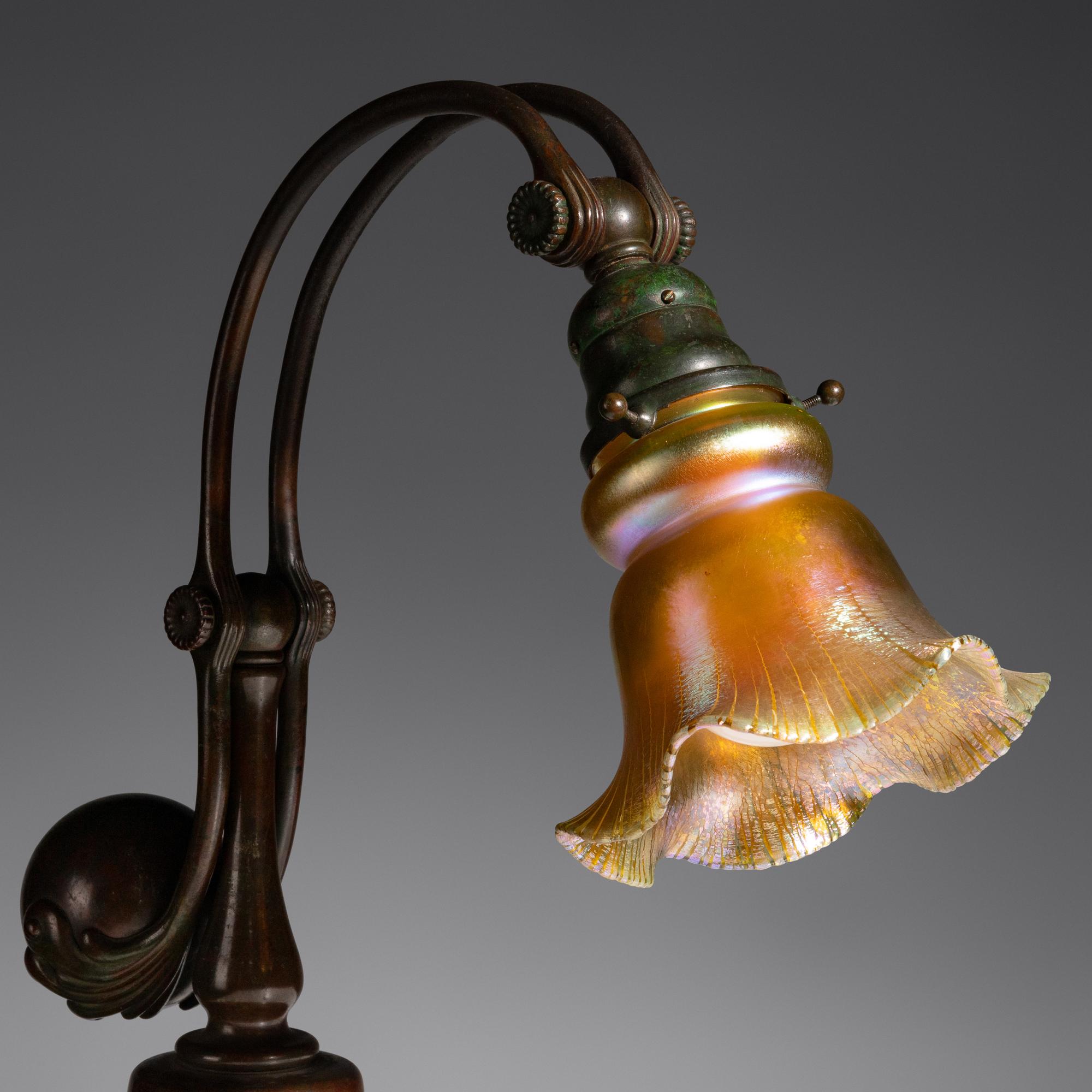 Counter Balance Table Lamp, model 417 with Quezal Shade Tiffany Studios, USA