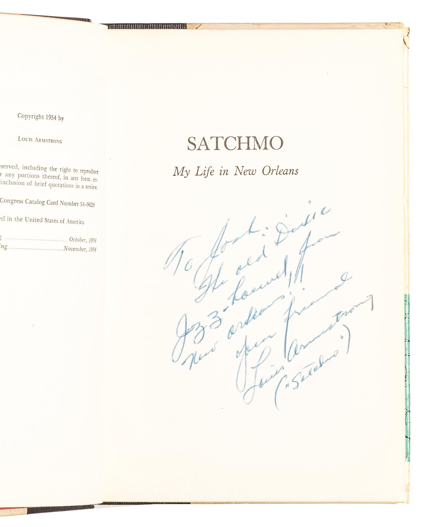 [AFRICAN AMERICANA]. ARMSTRONG, Louis (1901-1971). Satchmo: My Life in New Orleans . New York: Prentice-Hall, Inc., 1954.