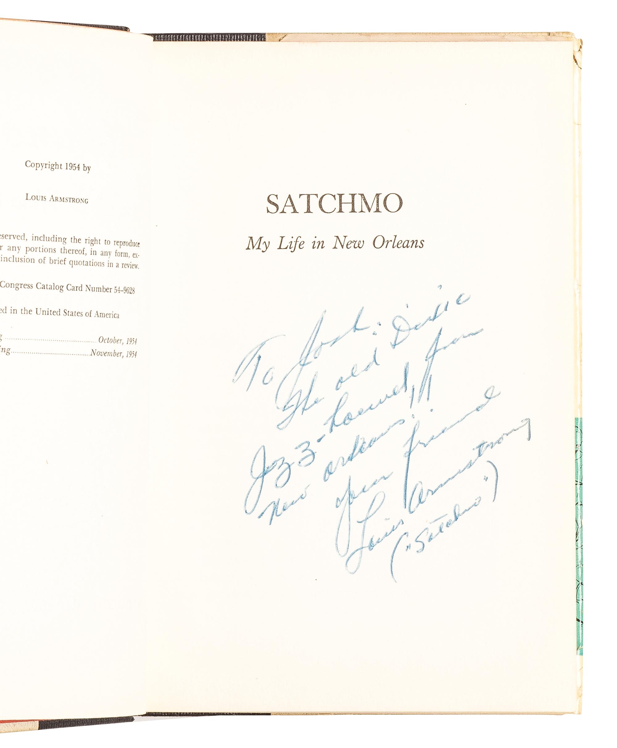 [AFRICAN AMERICANA]. ARMSTRONG, Louis (1901-1971). Satchmo: My Life in New Orleans . New York: Prentice-Hall, Inc., 1954.