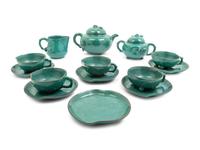 A Chinese Green Glazed Zisha Pottery Tea Set