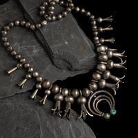 Early Navajo Ingot and Turquoise Squash Blossom Necklace