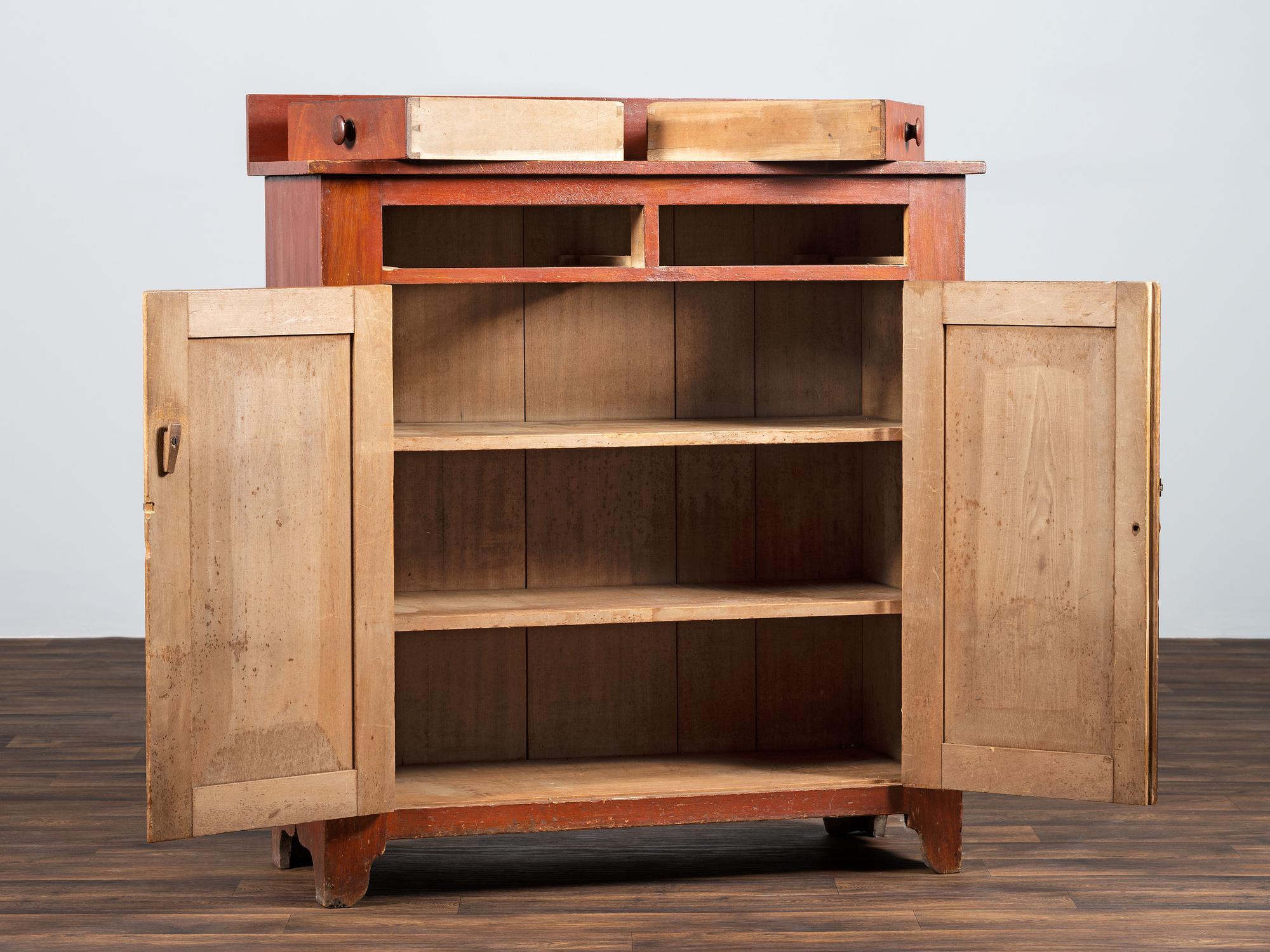 A Country Grain-Painted Poplar Two-Drawer Jelly Cupboard
