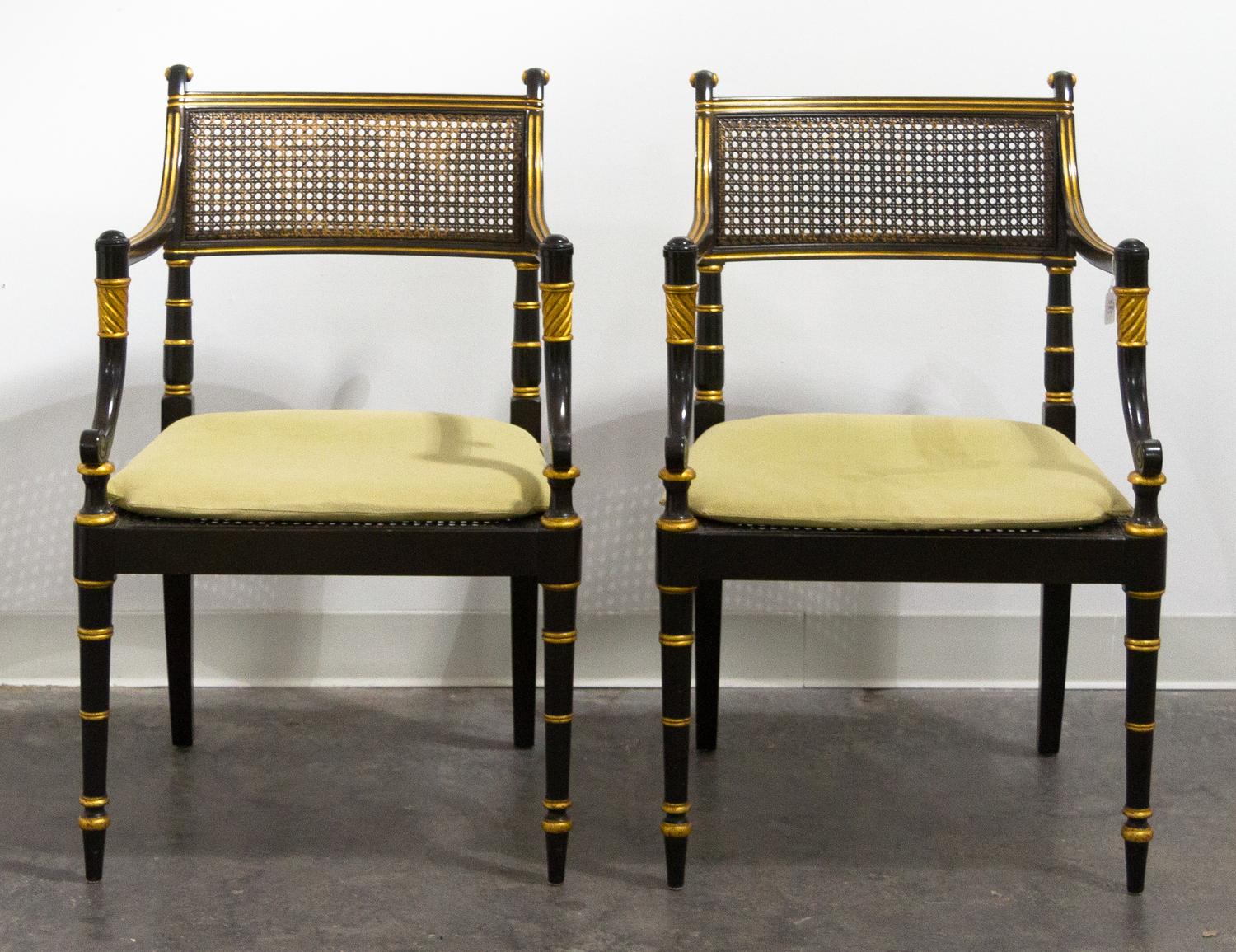 A Pair of Regency Style Ebonized Chairs, Baker Height 33 1/4 inches. — 20TH CENTURY