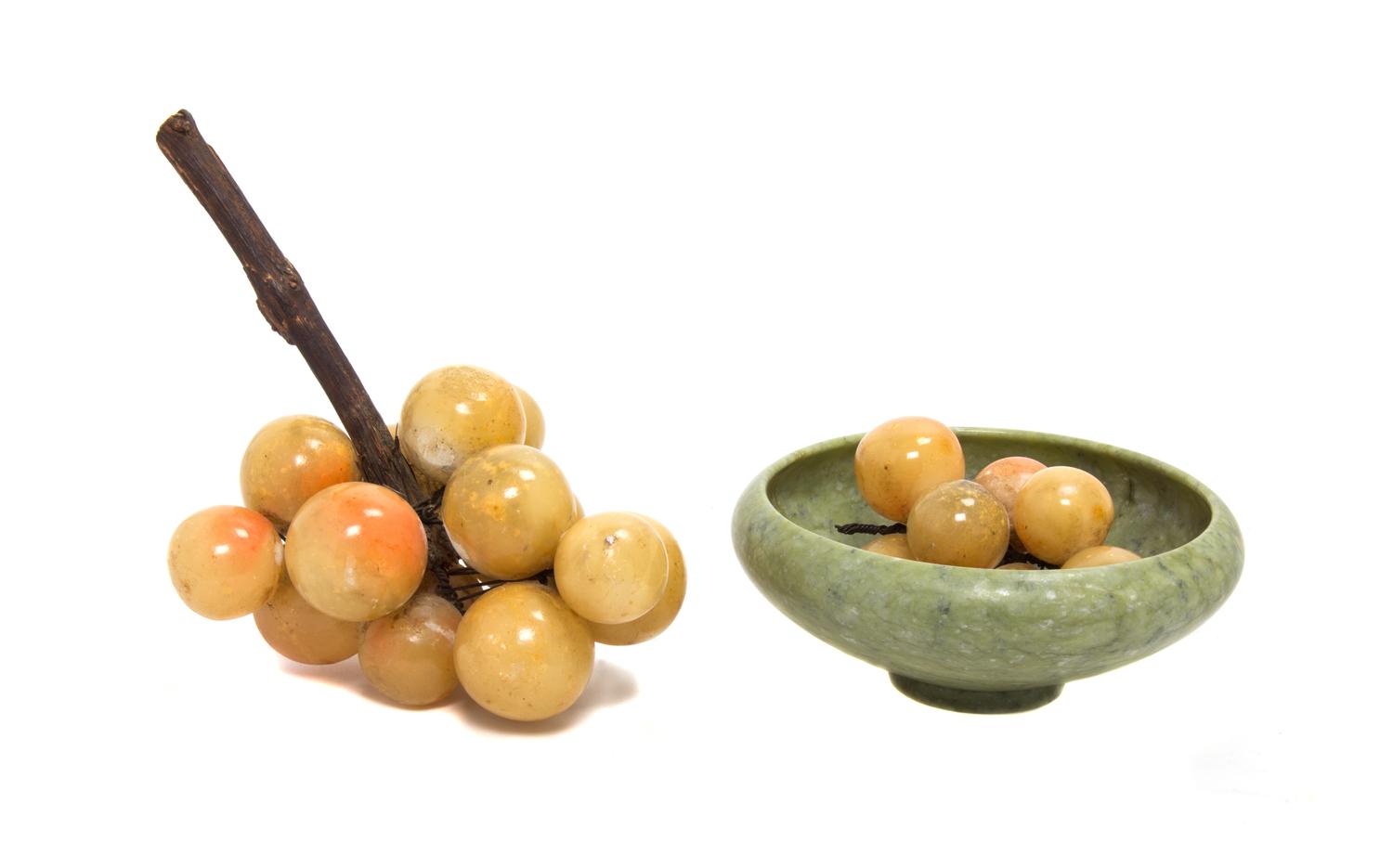 A Group of Hardstone Articles Diameter of bowl 8 1/2 inches.