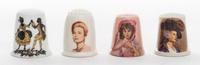 Four Transfer Decorated Thimbles Height of first 1 inch.