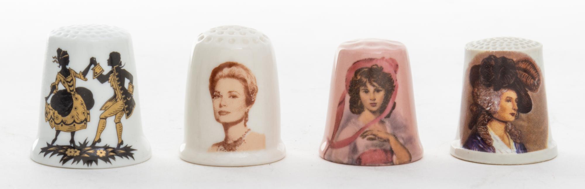 Four Transfer Decorated Thimbles Height of first 1 inch.