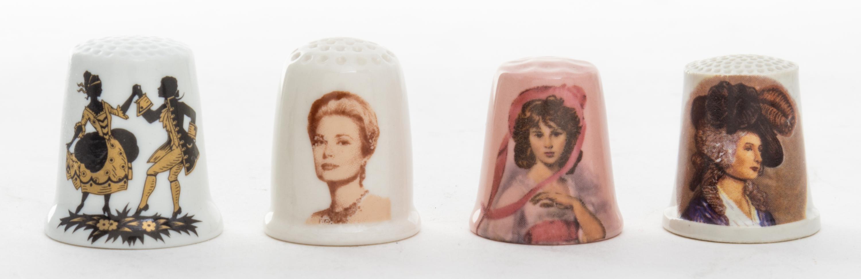 Four Transfer Decorated Thimbles Height of first 1 inch.