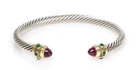 A Sterling Silver, 14 Karat Yellow Gold, Pink Tourmaline and Green Onyx 'Renaissance' Bracelet, David Yurman, 19.80 dwts.